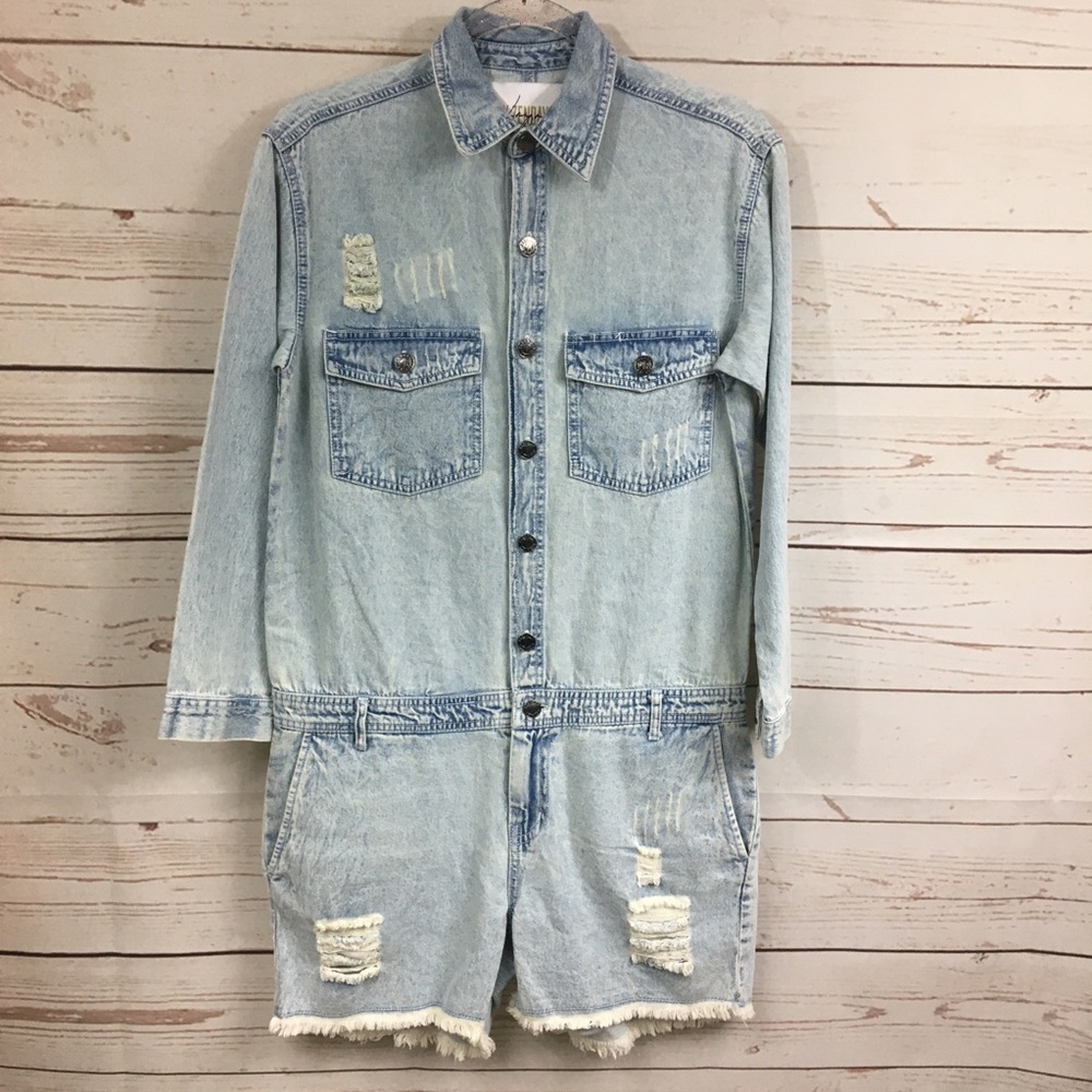 Ladies Jr Zendaya Denim Bleached Romper